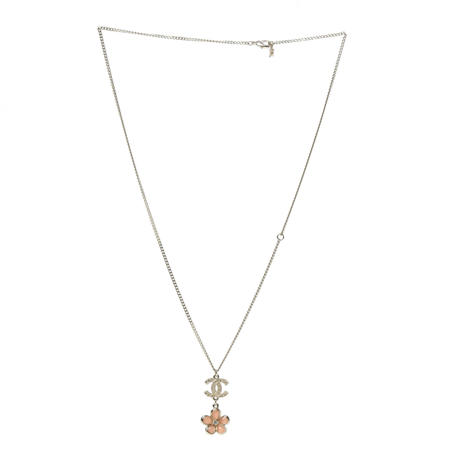 Enamel Crystal CC Camellia Pendant Necklace Beige Gold