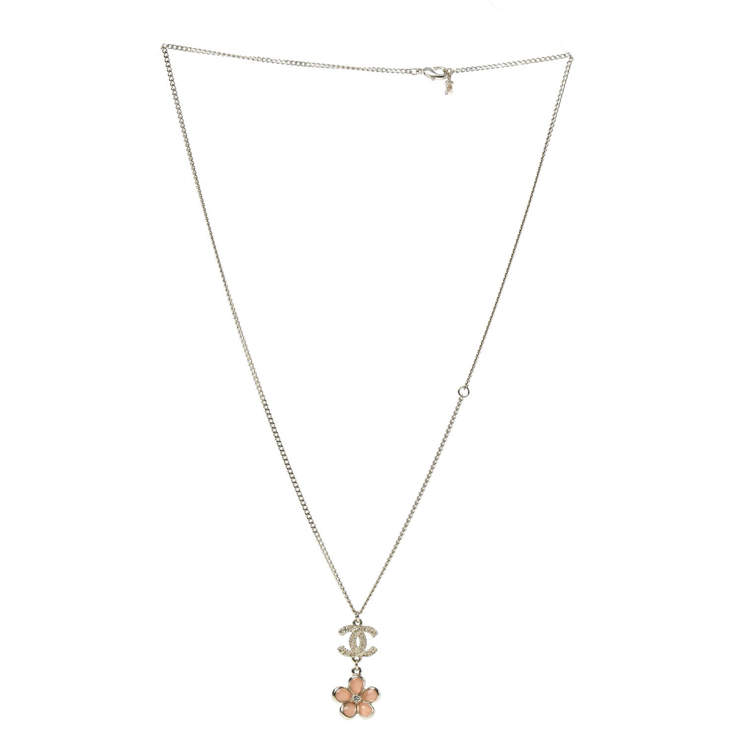 Chanel Enamel Crystal CC Camellia Pendant Necklace Beige Gold 3 of 6