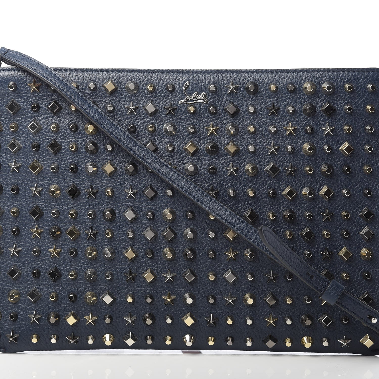 Christian Louboutin Calfskin Star Studded Loubiclutch Crossbody Clutch Navy 8 of 12