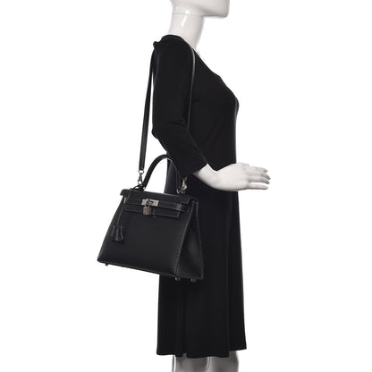 Hermes Grained Monsieur Un Point Sur Deux Kelly Sellier 28 Black 2 of 36