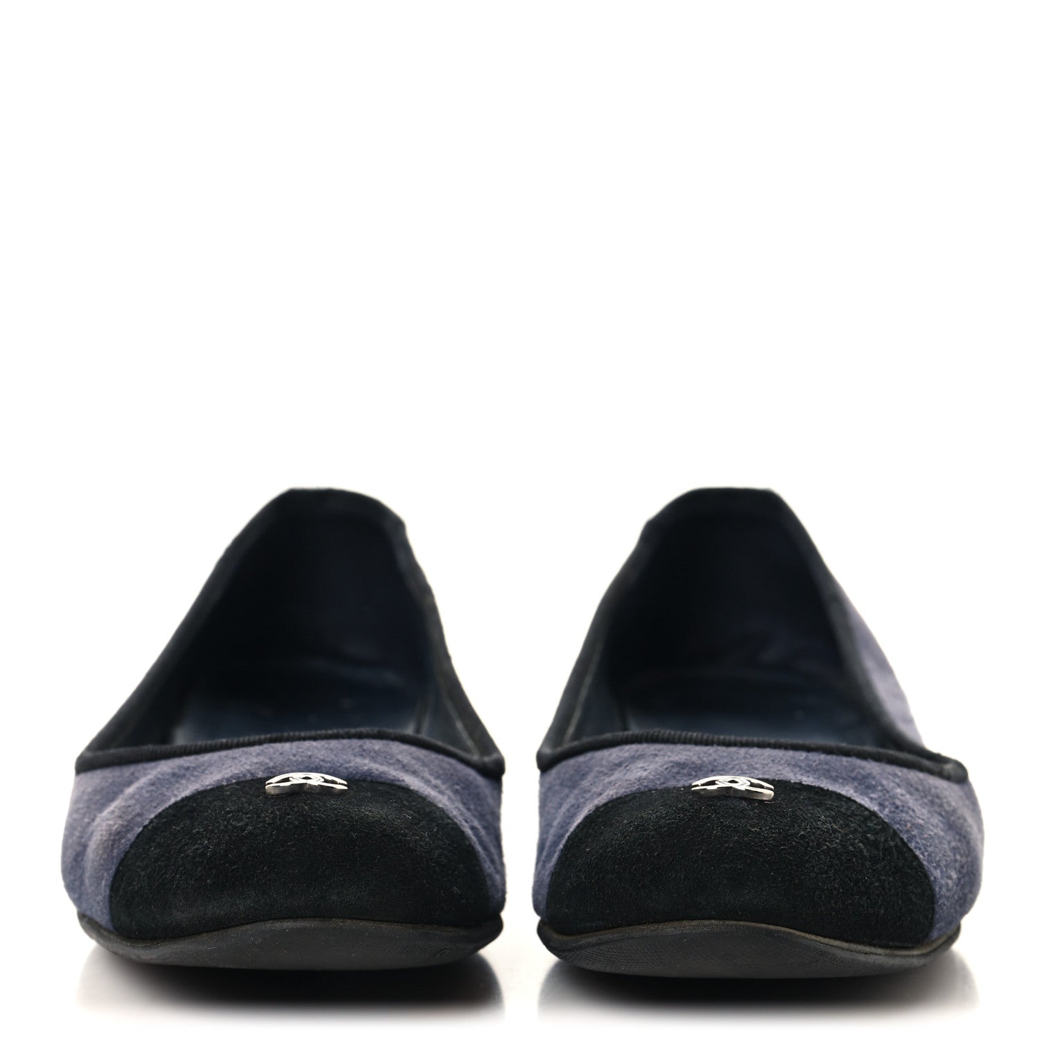 Chanel Suede Cap Toe CC Ballerina Flats 38.5 Blue Black 3 of 12