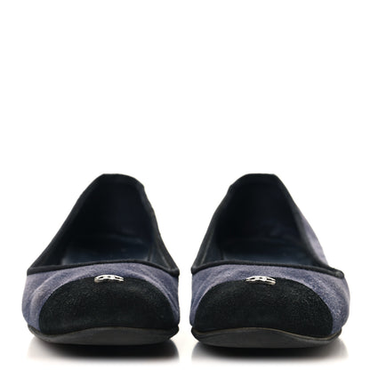 Chanel Suede Cap Toe CC Ballerina Flats 38.5 Blue Black 3 of 12