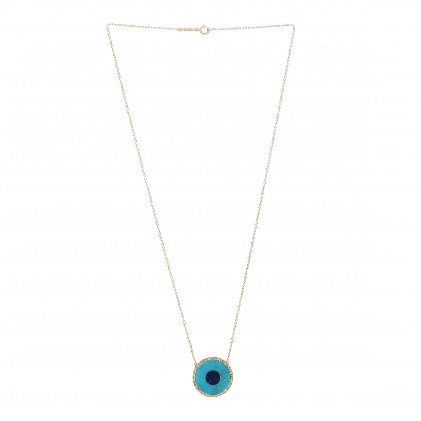 18K Yellow Gold Diamond Turquoise Lapis Lazuli Evil Eye Pendant Necklace