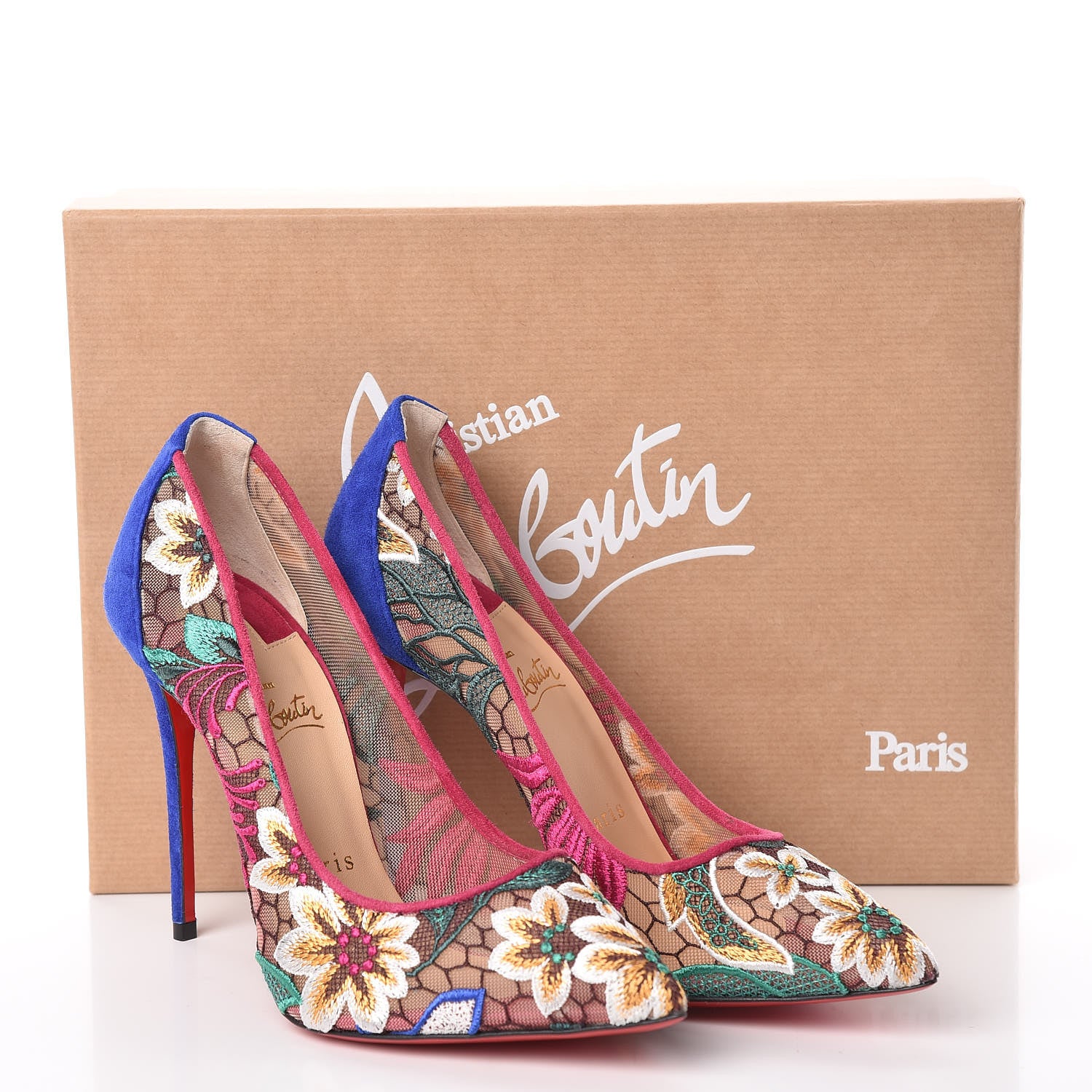 Christian Louboutin Lace Veau Velours Florale Follies 100 Pumps 37.5 Multicolor 8 of 8