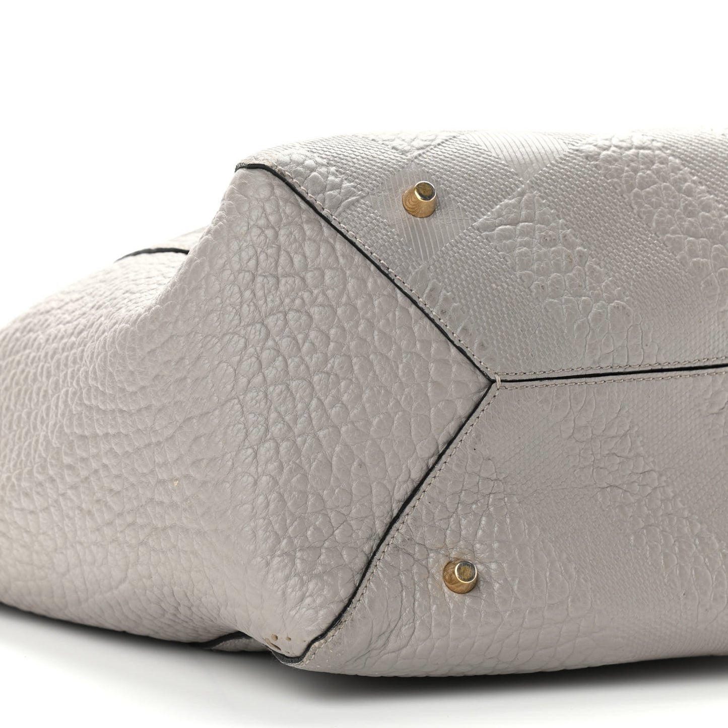 Signature Grain Calfskin Check Embossed Small Canterbury Tote Stone White