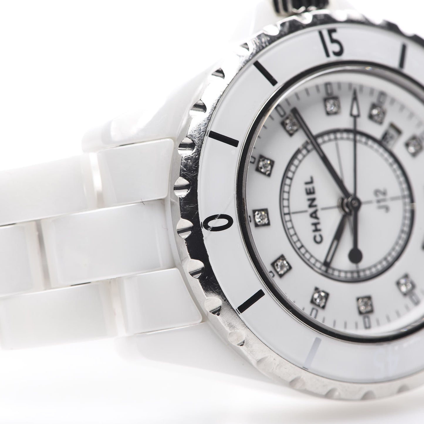 Stainless Steel Ceramic Diamond 33mm J12 Quartz Watch White