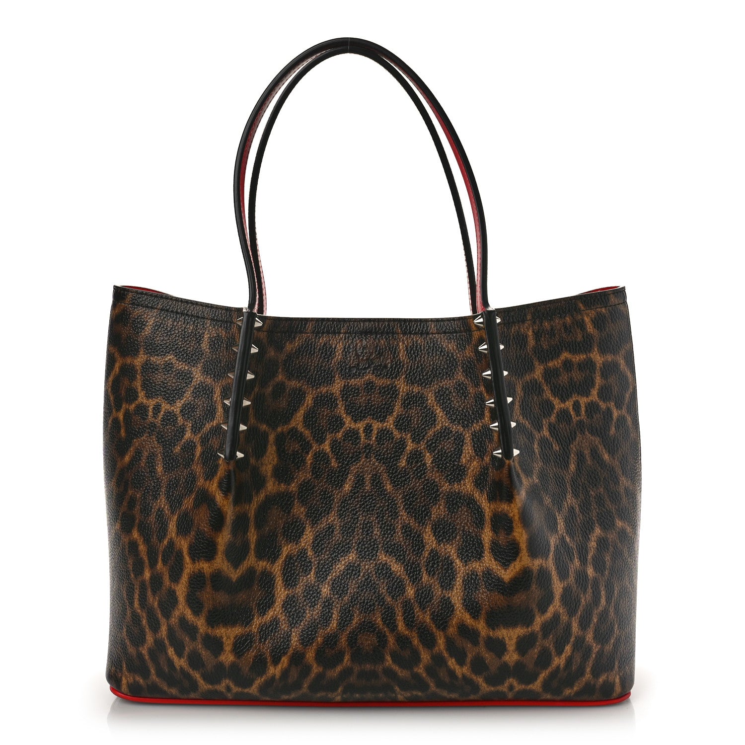 Christian Louboutin Calfskin Empire Leopard Print Spiked Small Cabarock Shopper Tote Brown 1 of 8