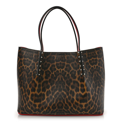 Christian Louboutin Calfskin Empire Leopard Print Spiked Small Cabarock Shopper Tote Brown 1 of 8