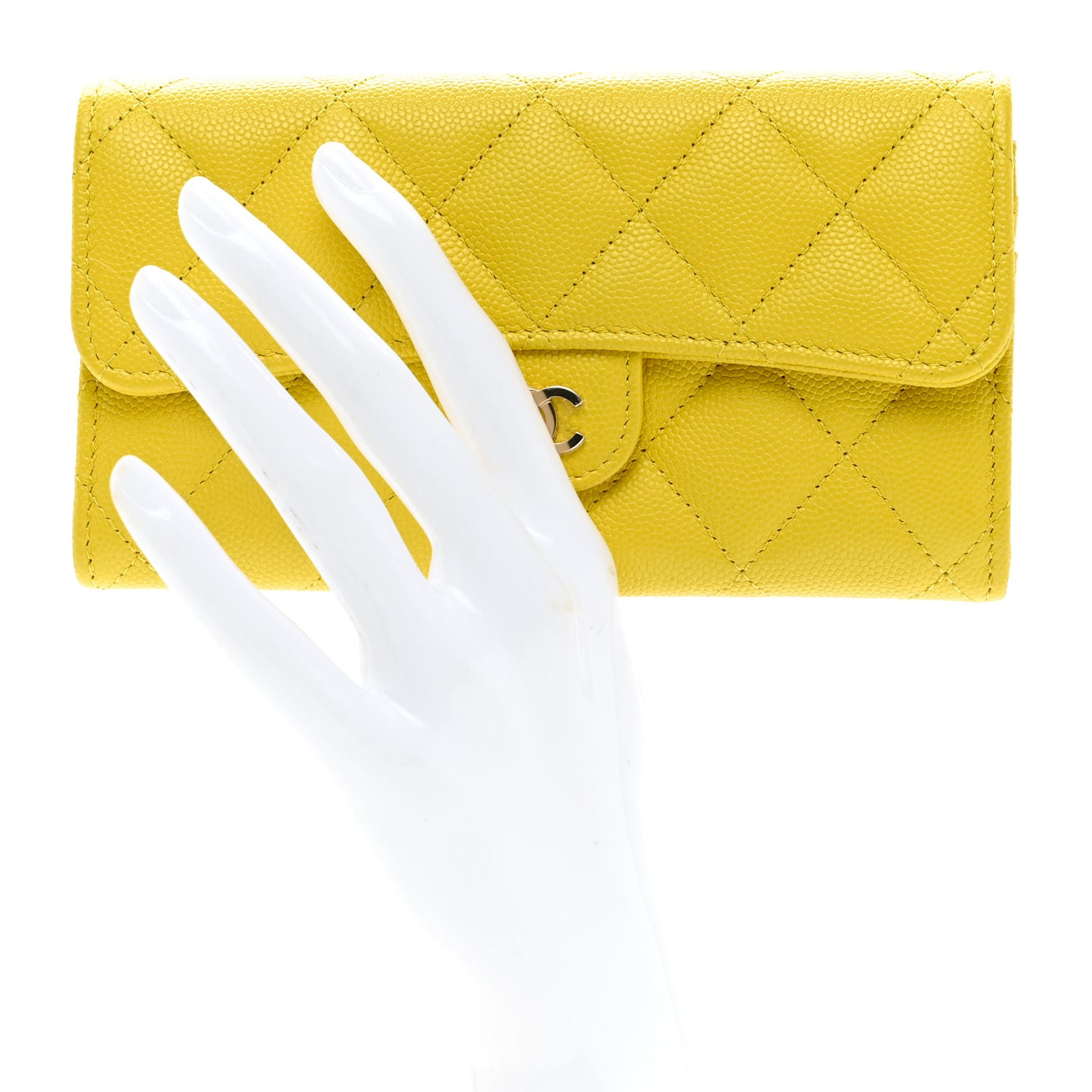 Caviar Quilted Flap Wallet Yellow