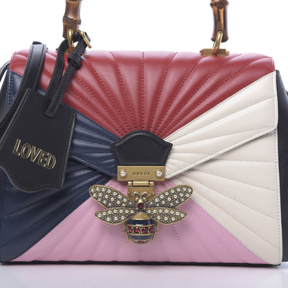 Gucci Calfskin Bamboo Trapuntata Queen Margaret Top Handle Bag Blue Agata Hibiscus Red Mystic White Sugar Pink 10 of 10