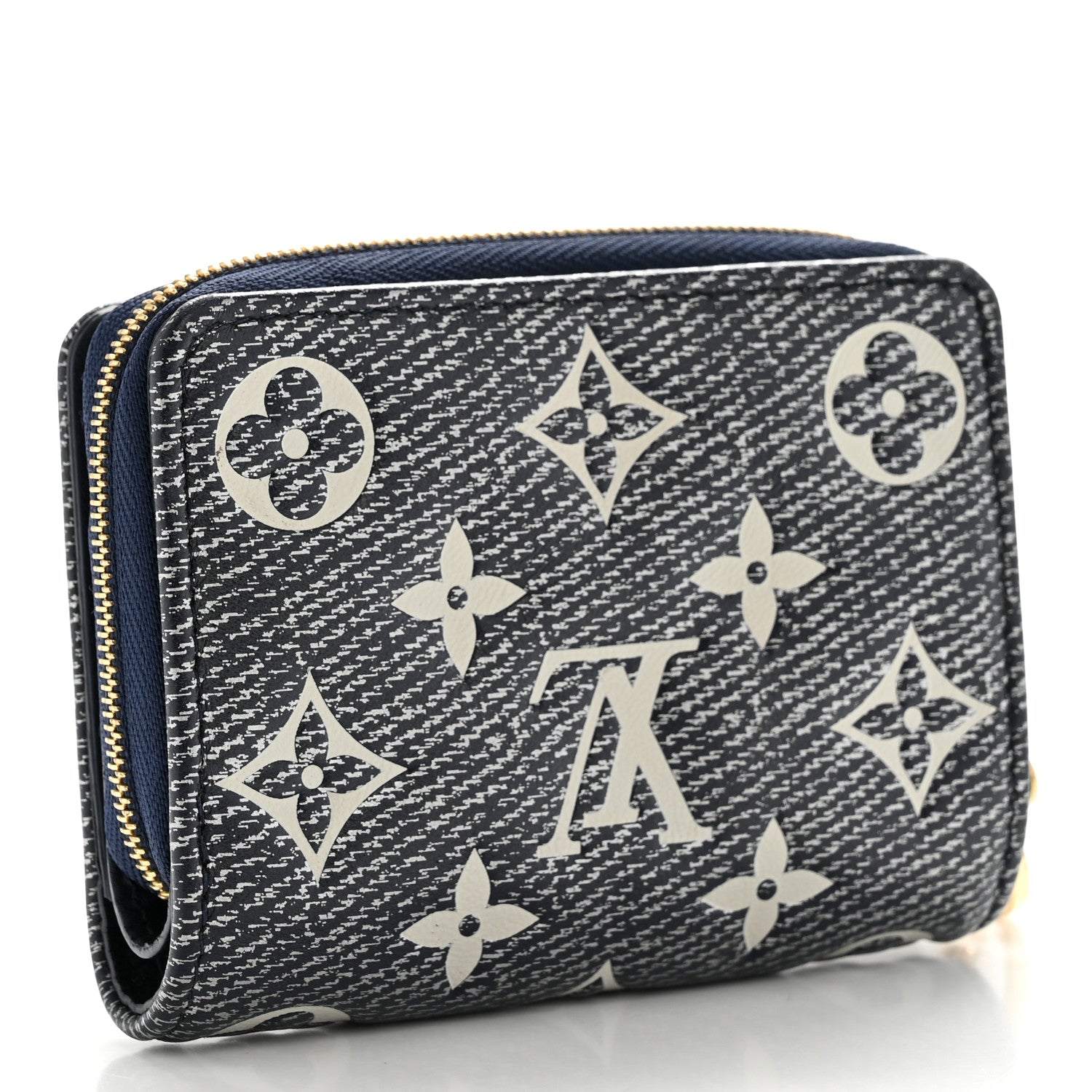 Louis Vuitton Denim Effect Lambskin Embossed Monogram Lou Coussin Wallet Navy 3 of 9