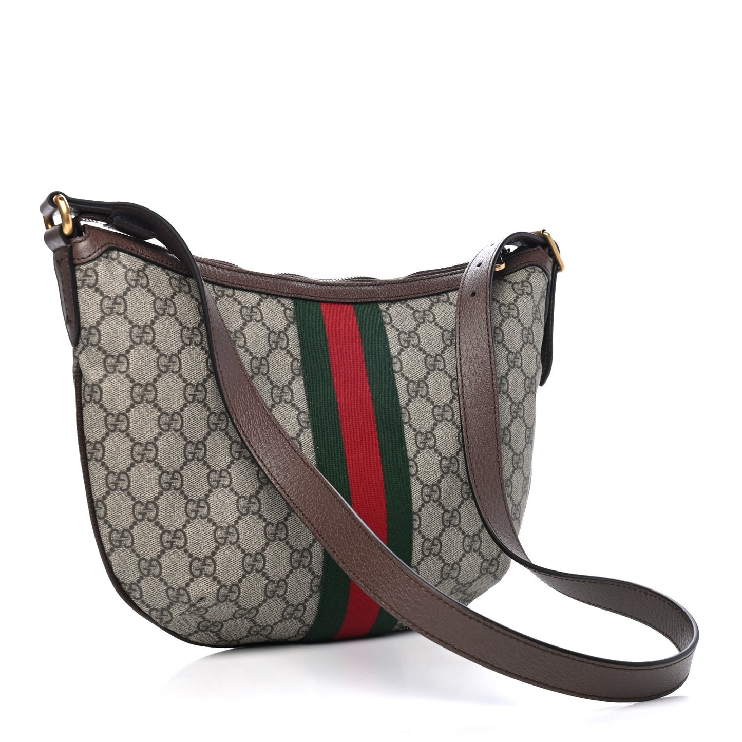 GG Supreme Monogram Web Small Ophidia Half Moon Hobo Brown