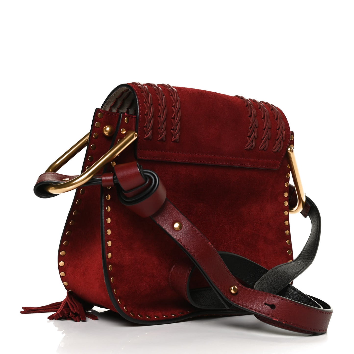 Suede Calfskin Braided Mini Hudson Shoulder Bag Sienna Red