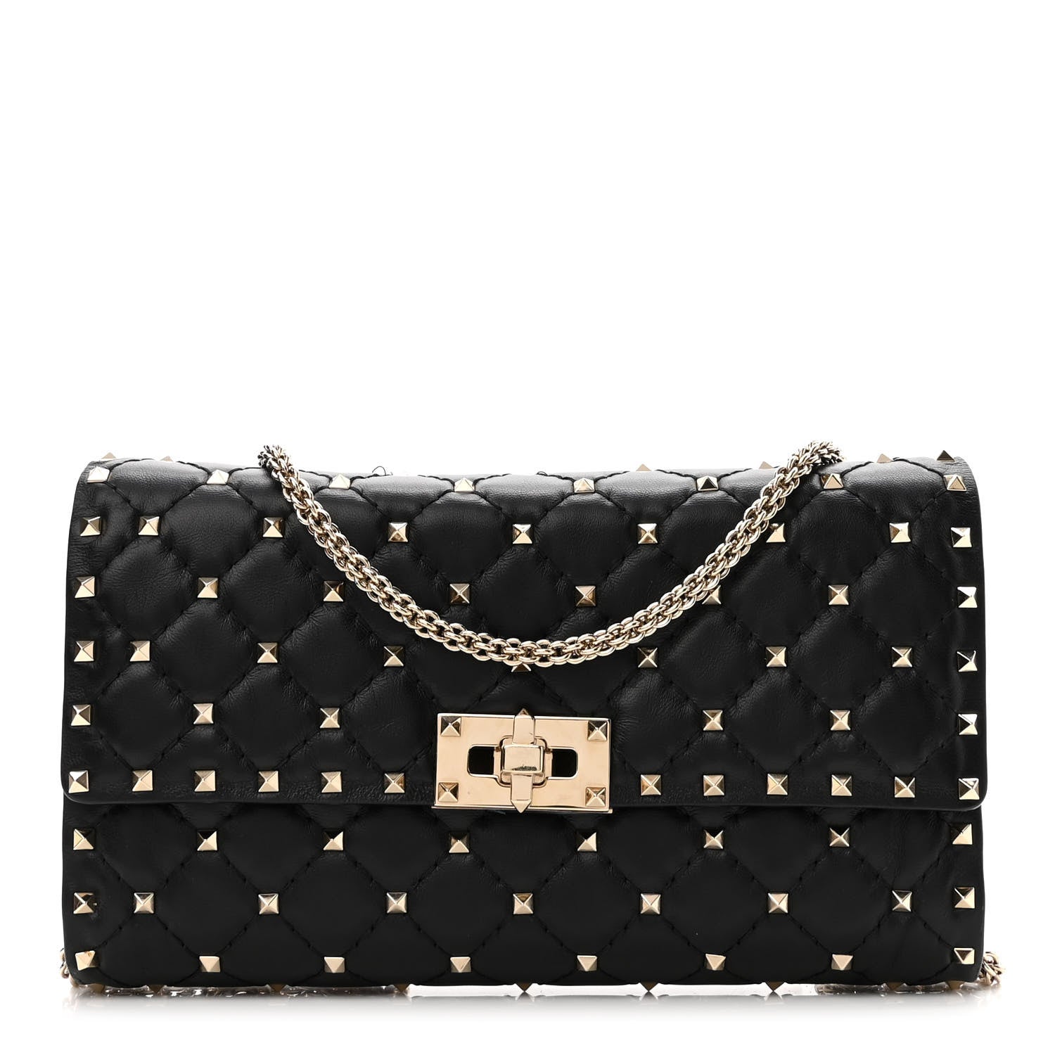 Valentino Garavani Lambskin Rockstud Spike Wallet on Chain Black 1 of 11