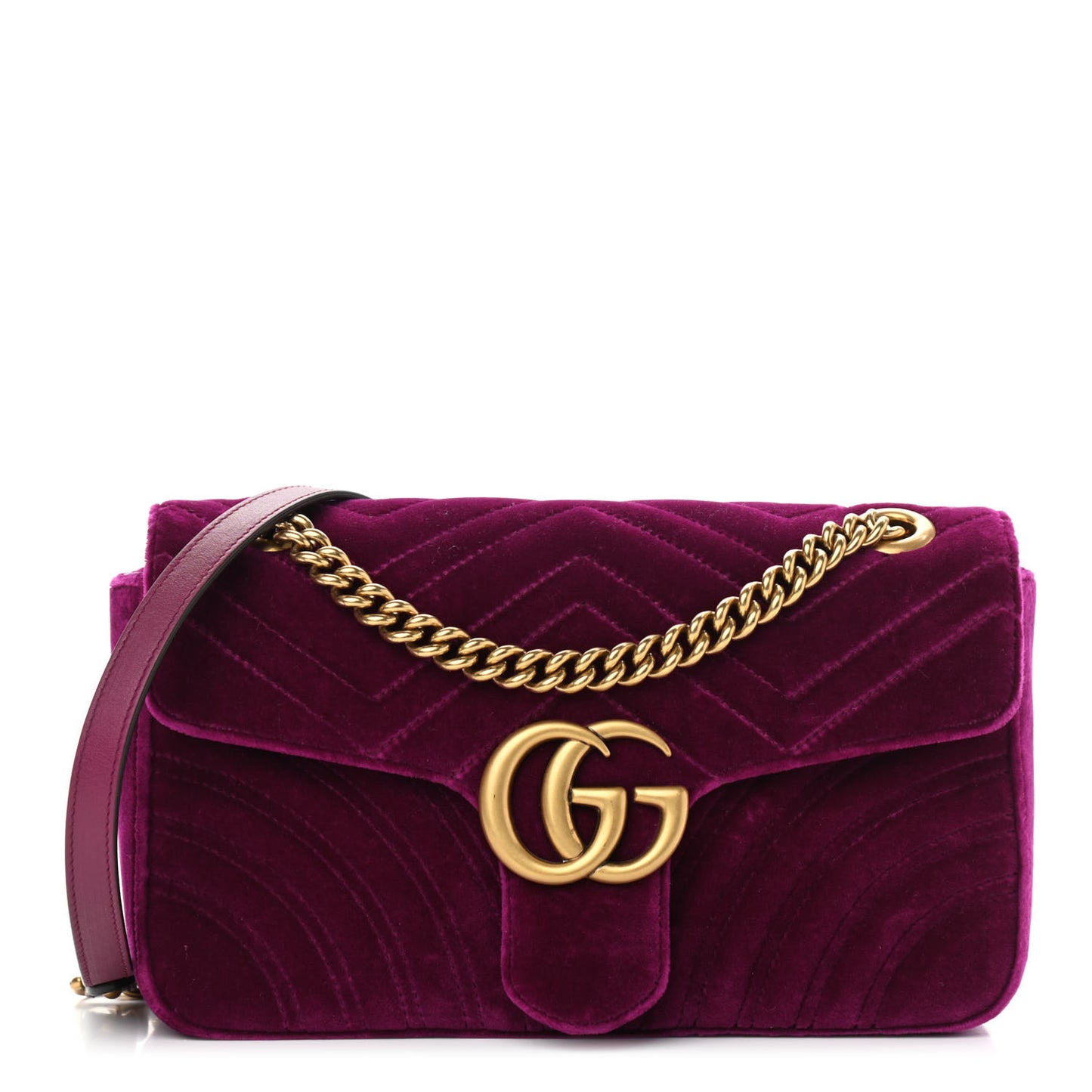 Velvet Matelasse Small GG Marmont Shoulder Bag Fuchsia Violet Cyclamen