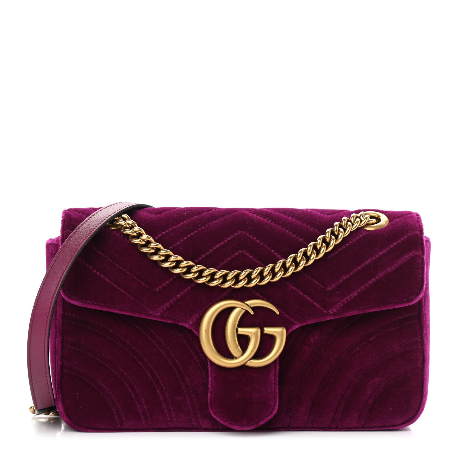 Gucci Velvet Matelasse Small GG Marmont Shoulder Bag Fuchsia Violet Cyclamen 1 of 9