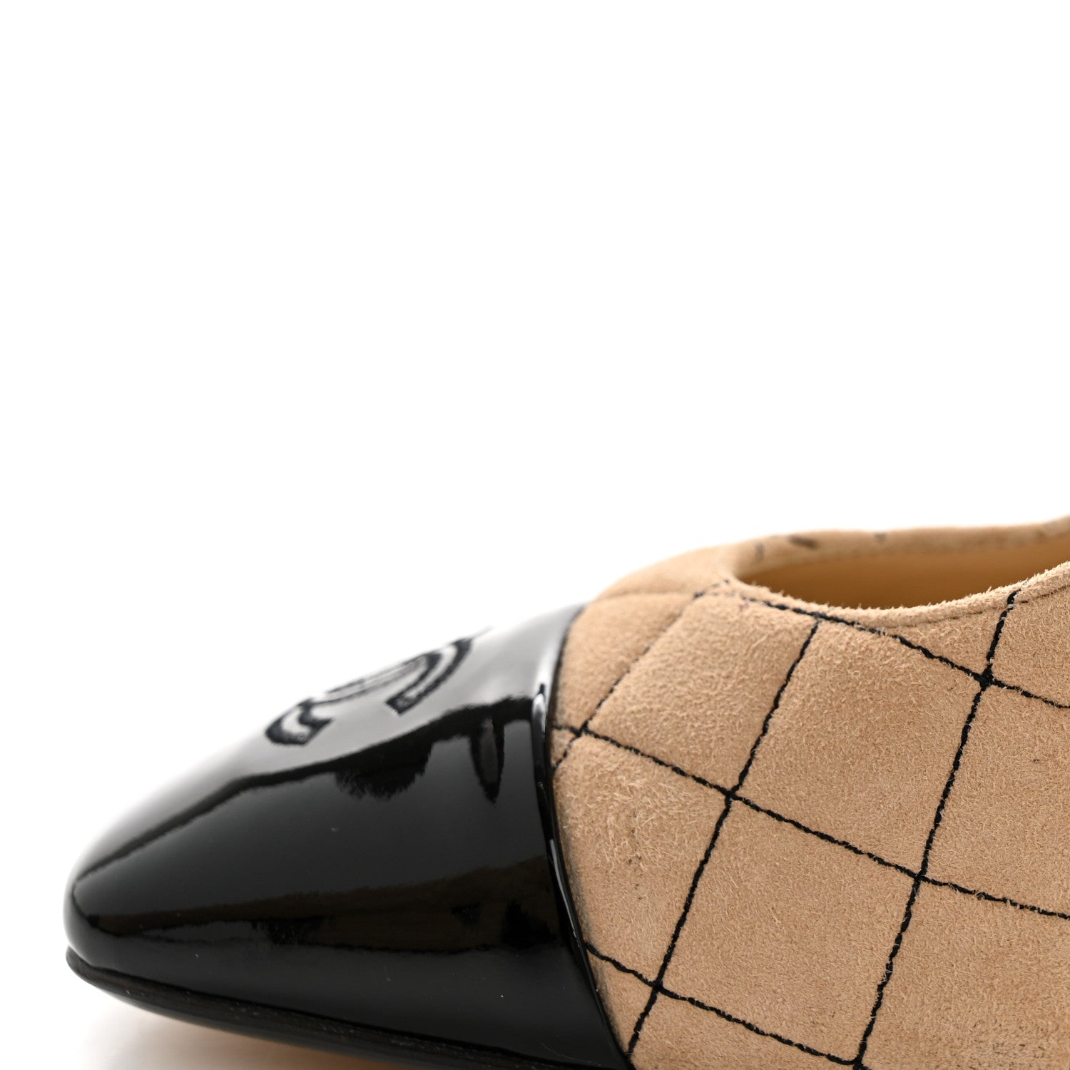 Chanel Suede Kidskin Patent Quilted CC Cap Toe Pumps 39 Beige Black 11 of 11