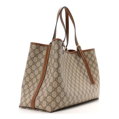 Gucci GG Supreme Monogram Emblem Medium Tote Bag Beige Dark Brown 3 of 10