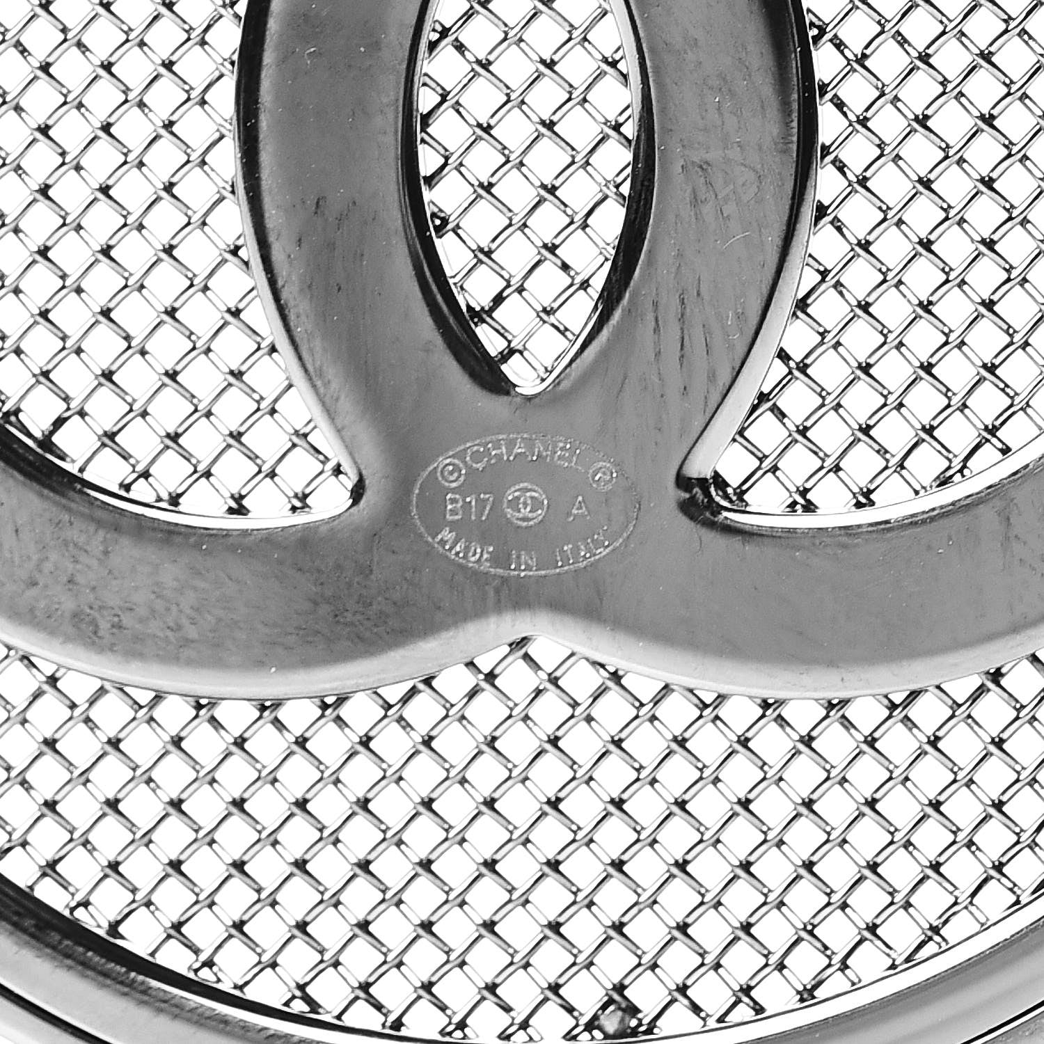 Chanel Ruthenium Mesh Circle CC Brooch 4 of 5