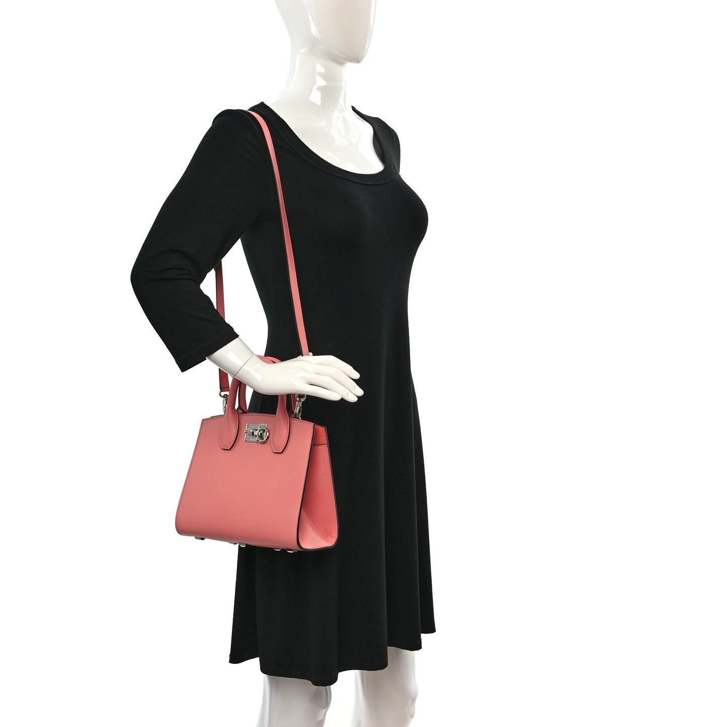 SALVATORE FERRAGAMO Hammered Calfskin Small The Studio Box Bag Corallo