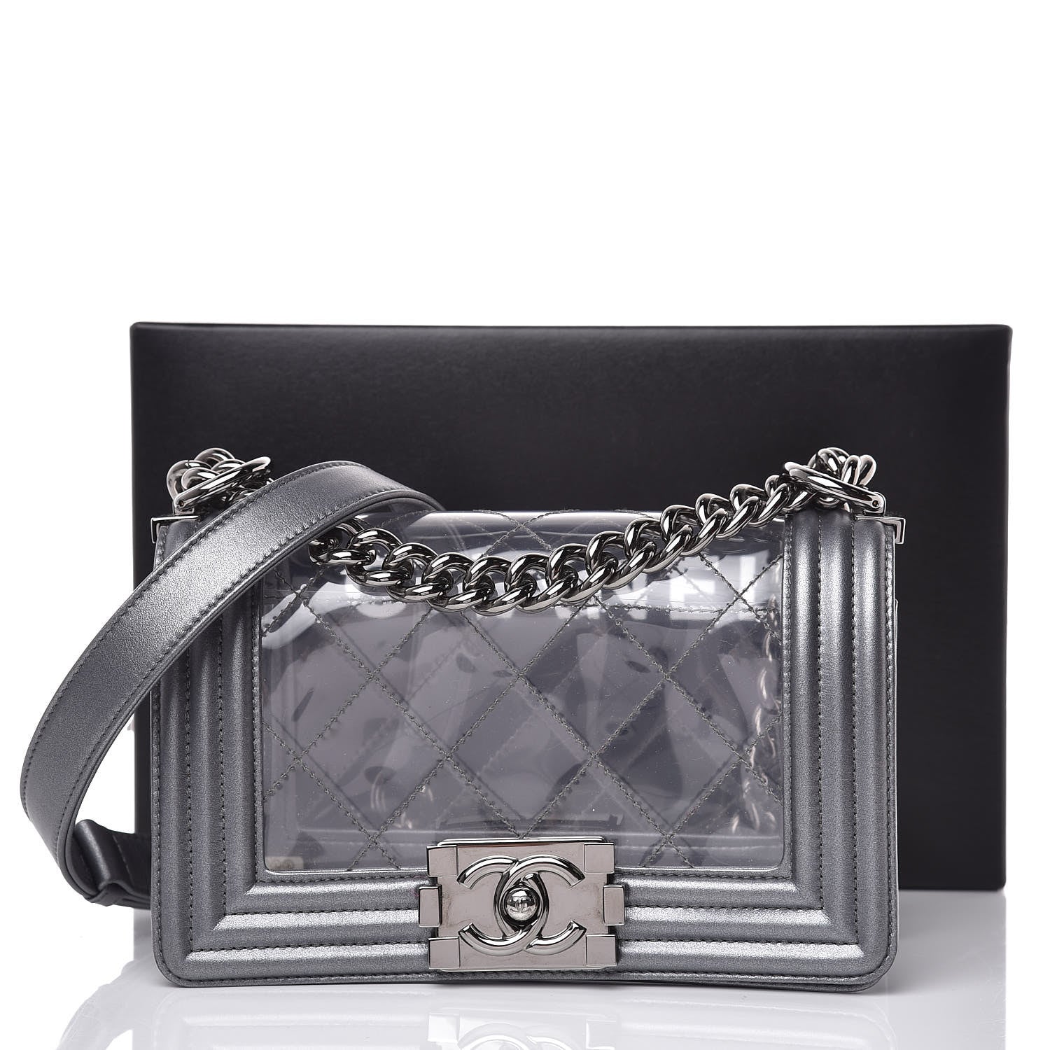 Chanel Metallic Lambskin PVC Quilted Small Boy Flap Silver 10 of 10