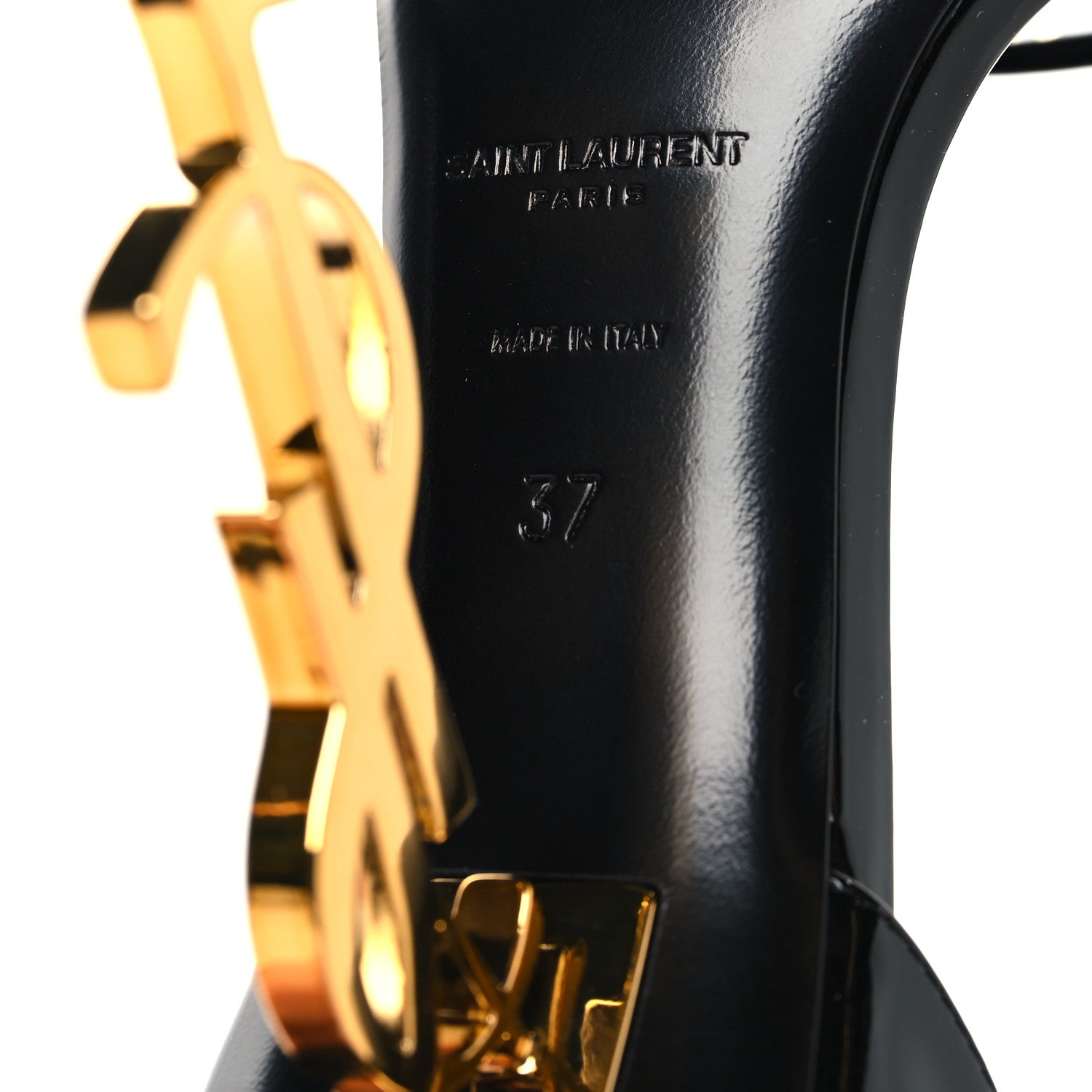 Saint Laurent Patent Calfskin Opyum 110 Sandals 37 Black Gold