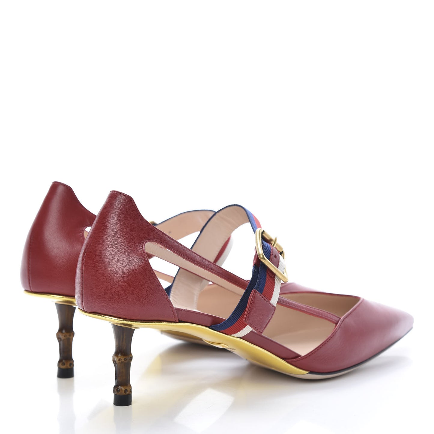 Malaga Kid Grosgrain Sylvie Web Bamboo Low Heel Pumps 39 Red