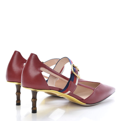 Gucci Malaga Kid Grosgrain Sylvie Web Bamboo Low Heel Pumps 39 Red 4 of 8