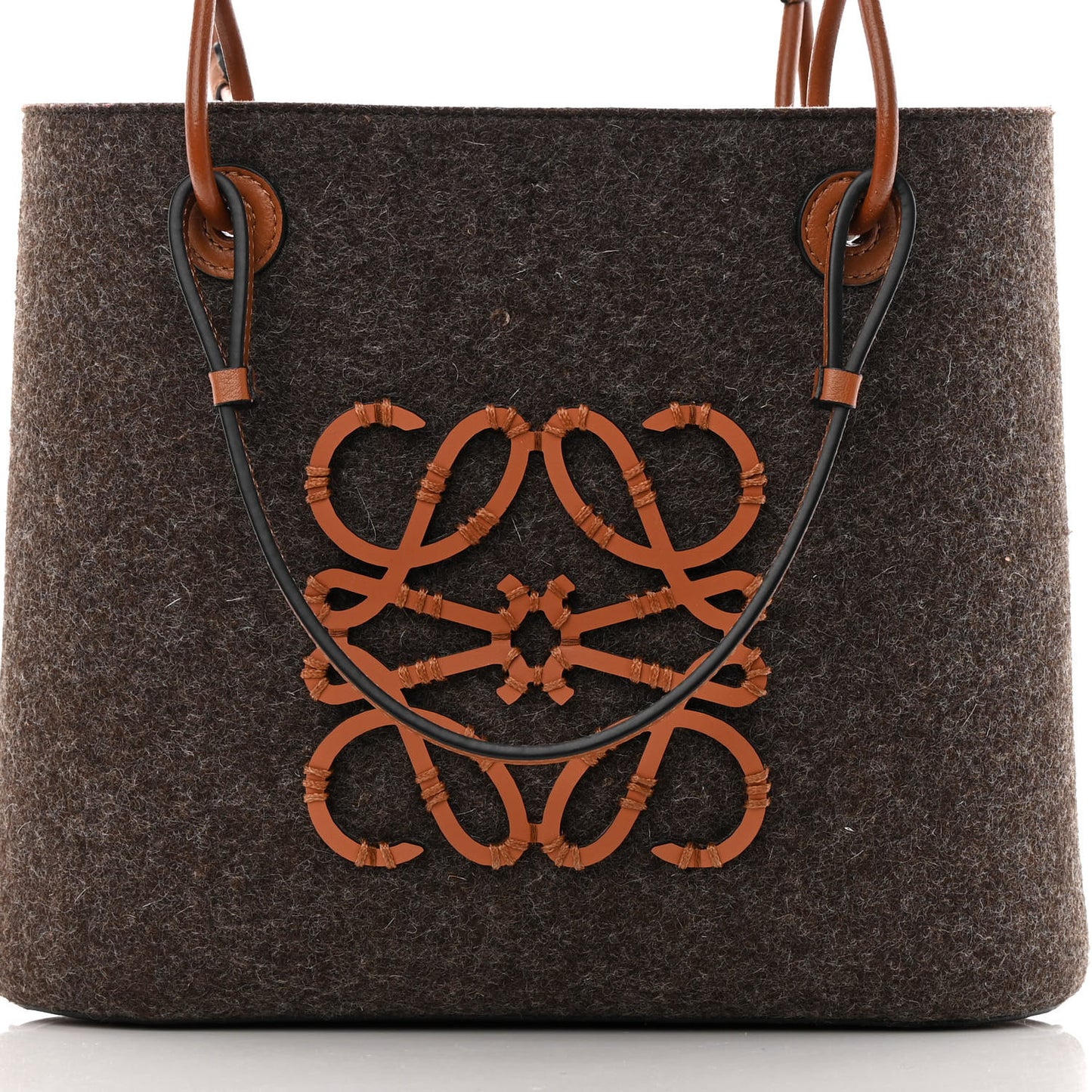 Felt Calfskin Small Anagram Square Basket Tote Brown Tan