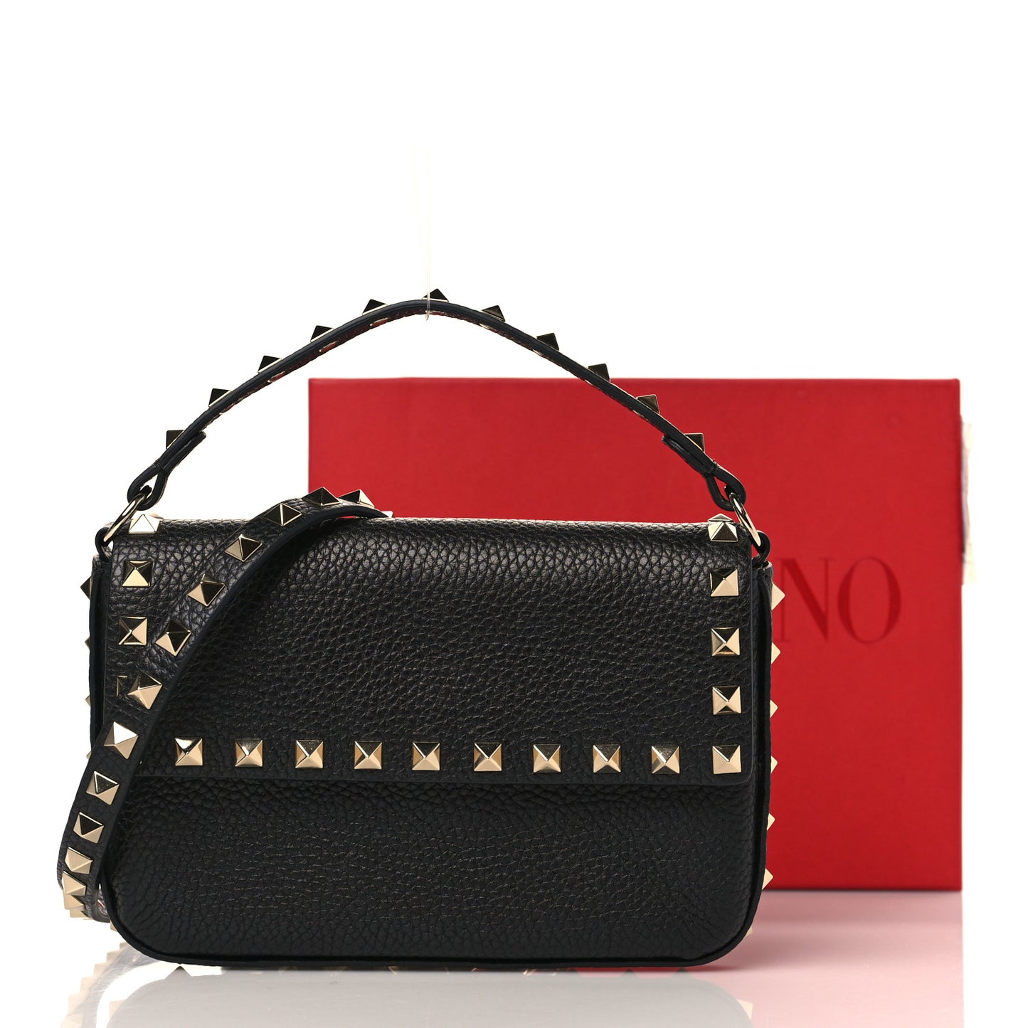 Grainy Calfskin Rockstud Crossbody Pouch Black