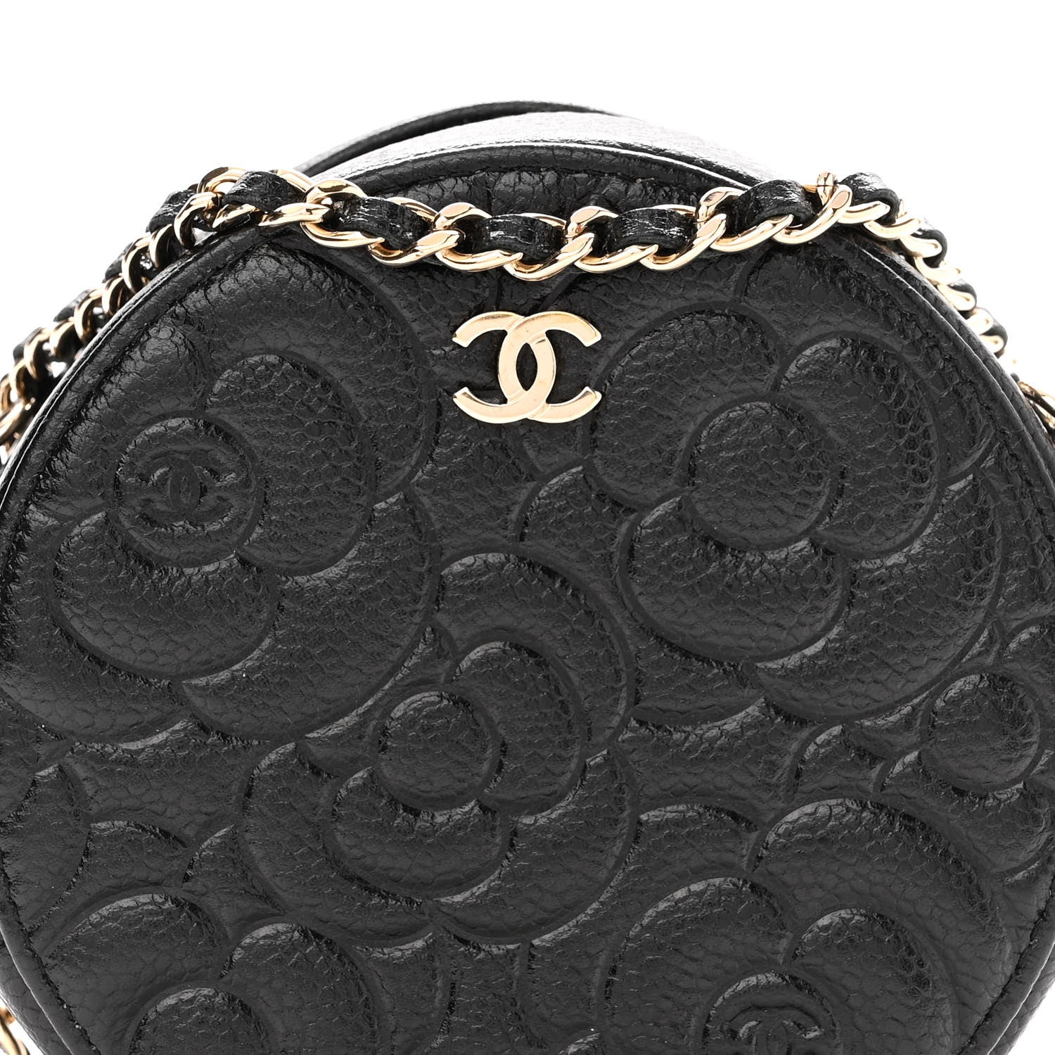 Chanel Caviar Camellia Embossed Round Clutch With Chain Black 8 of 10