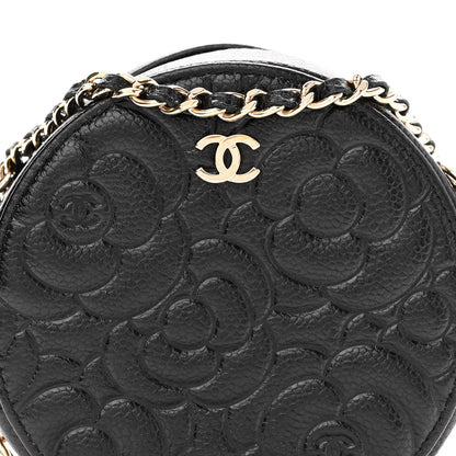 Chanel Caviar Camellia Embossed Round Clutch With Chain Black 8 of 10