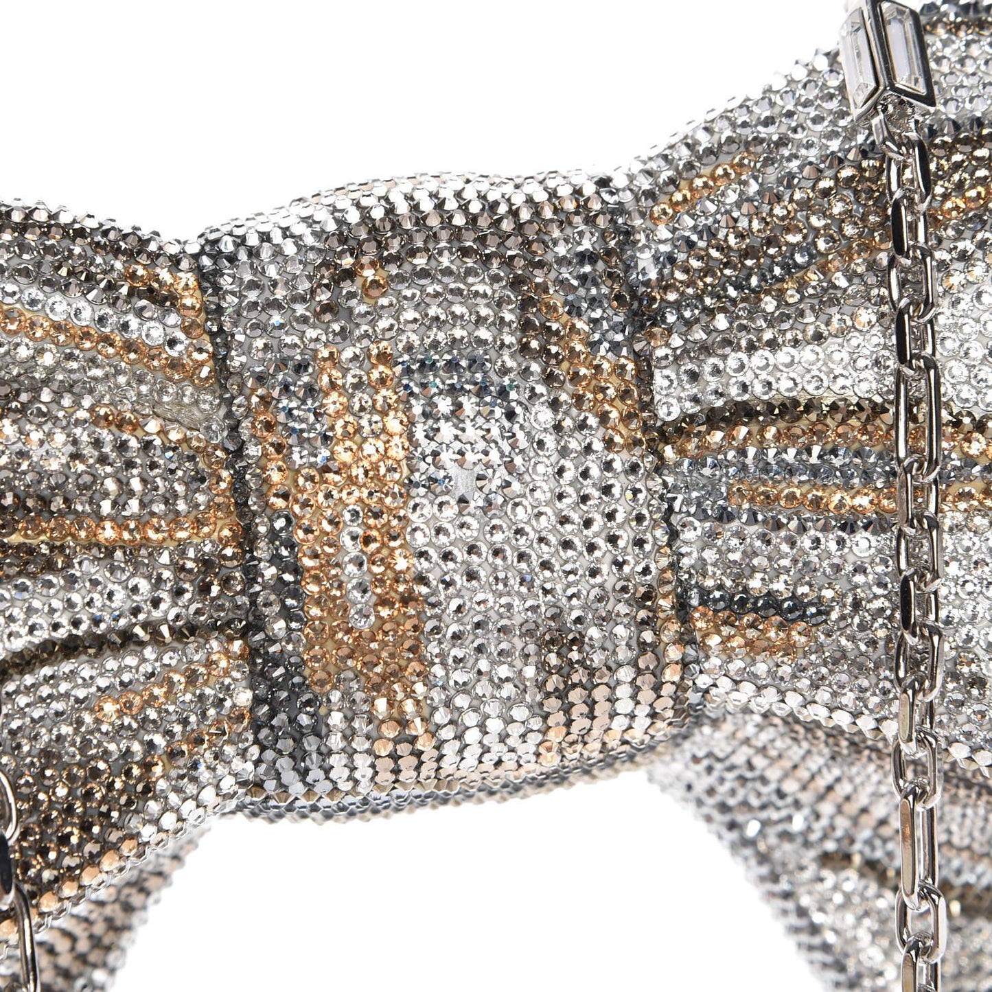Crystal Bow Minaudiere Clutch Silver
