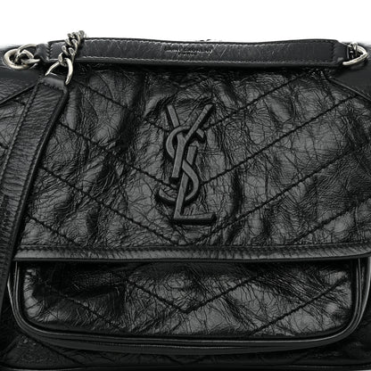Saint Laurent Crinkled Calfskin Matelasse Monogram Baby Niki Chain Satchel Black 8 of 15