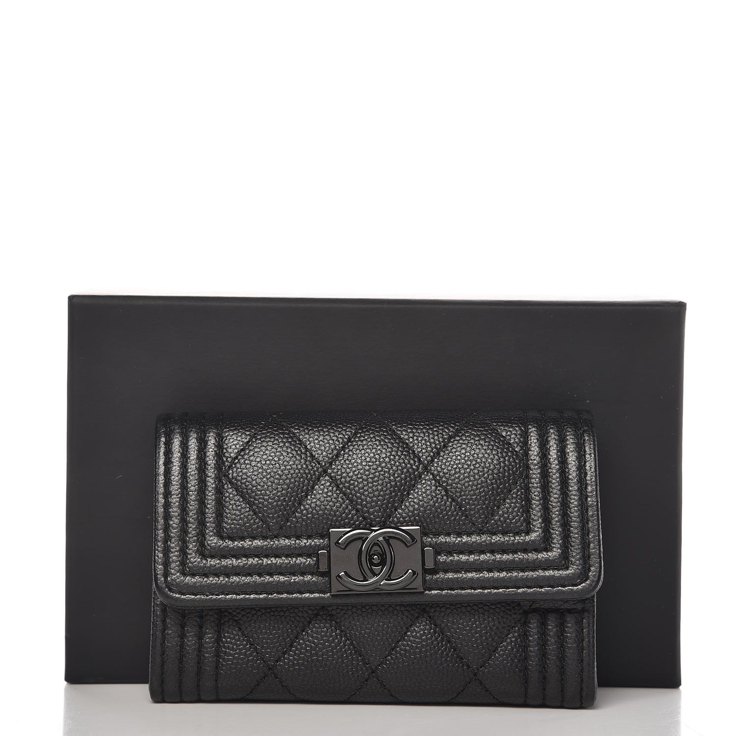Caviar Quilted Boy Flap Card Holder So Black