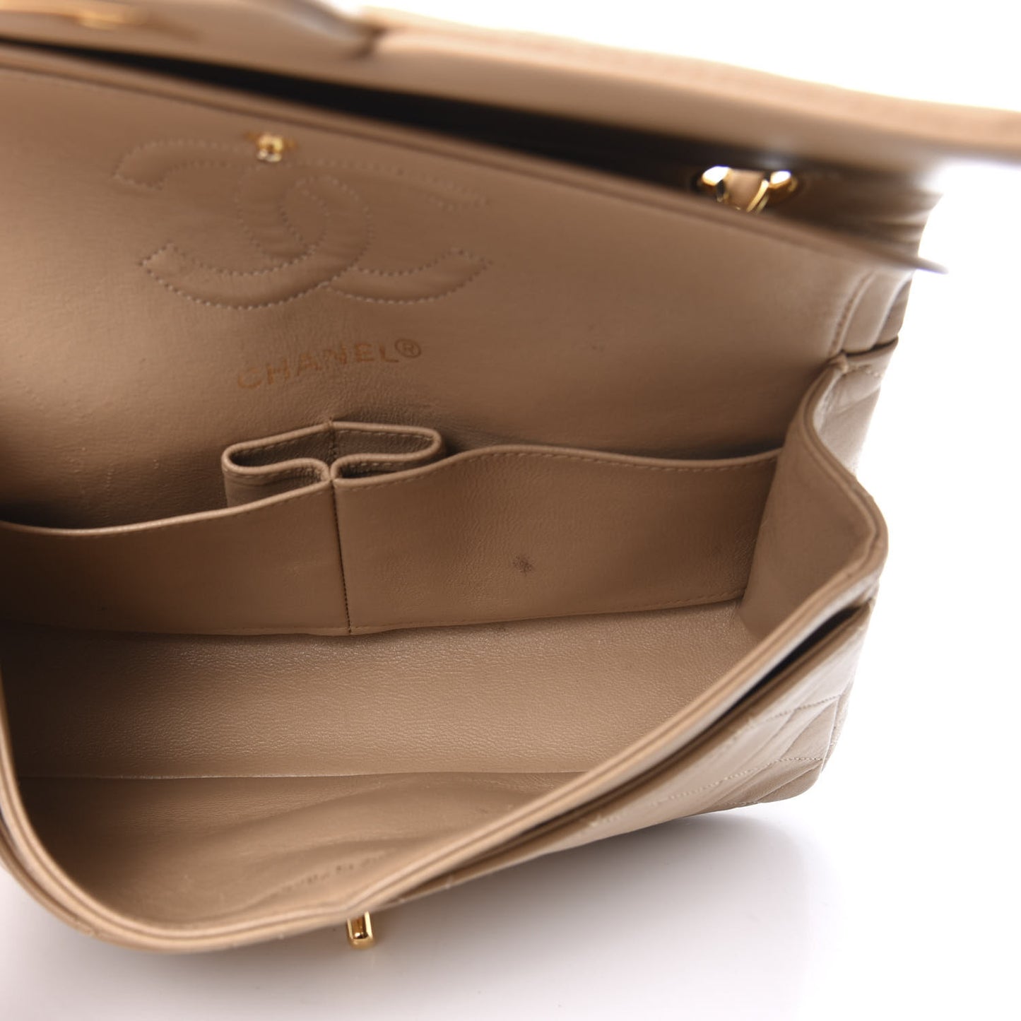 Lambskin Quilted Small Double Flap Beige