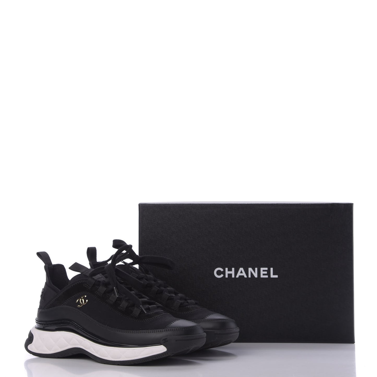 Velvet Calfskin Mixed Fibers CC Sneakers 39.5 Black