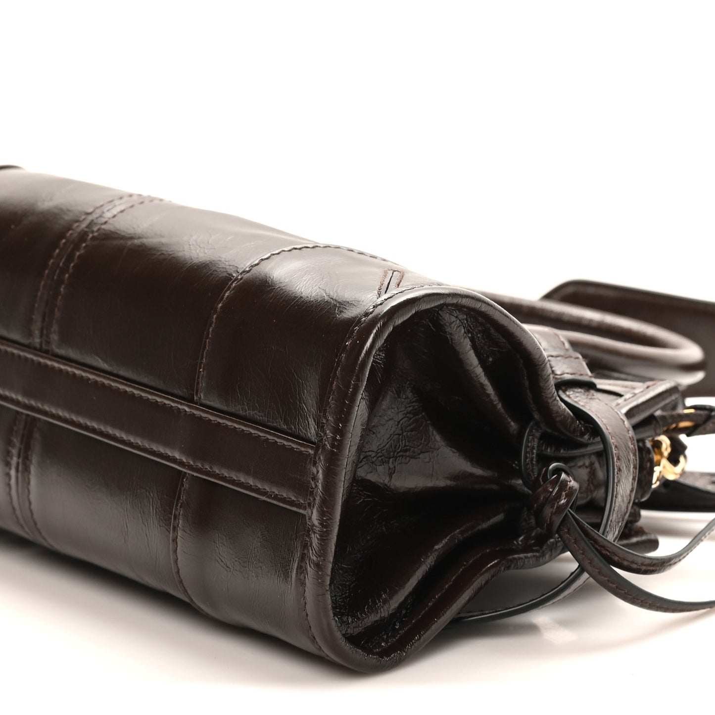 Glossy Calfskin Triangle Mini Bonnie Shoulder Bag Moro