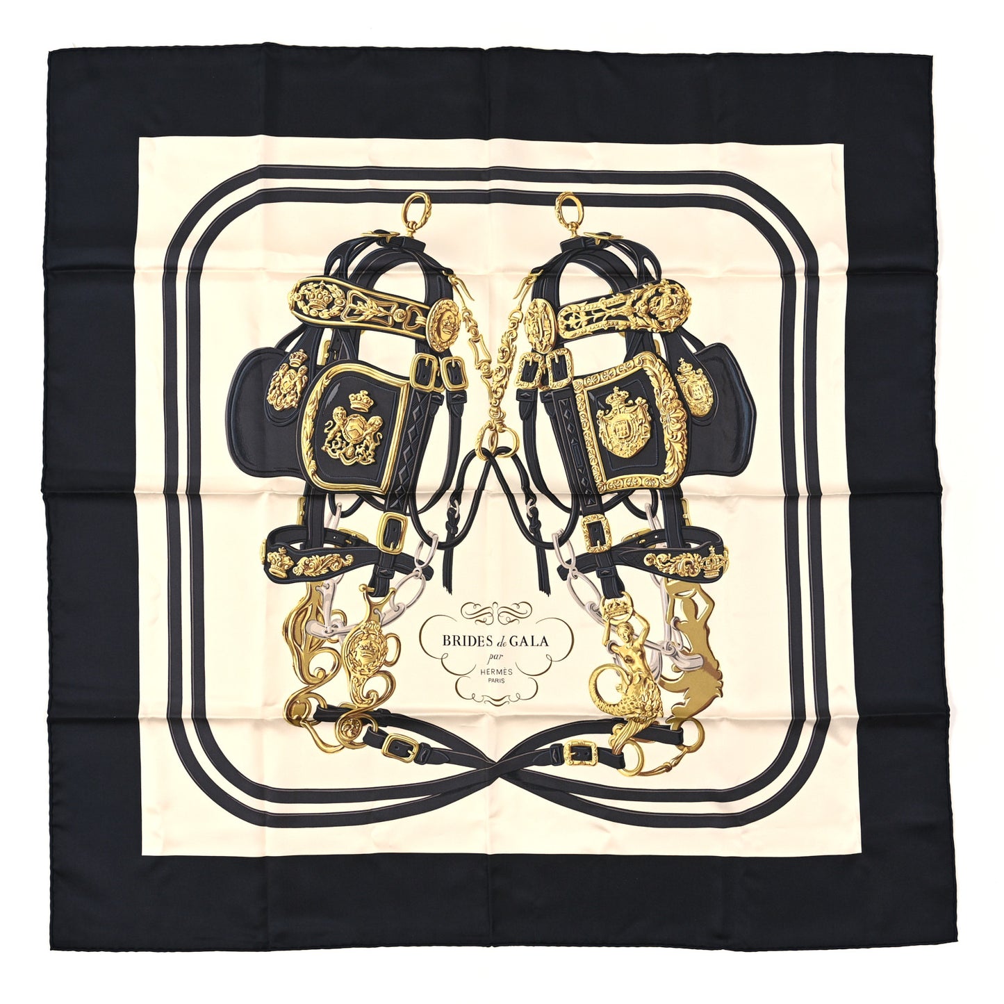 Silk Brides De Gala Scarf 90 Black Creme Gold