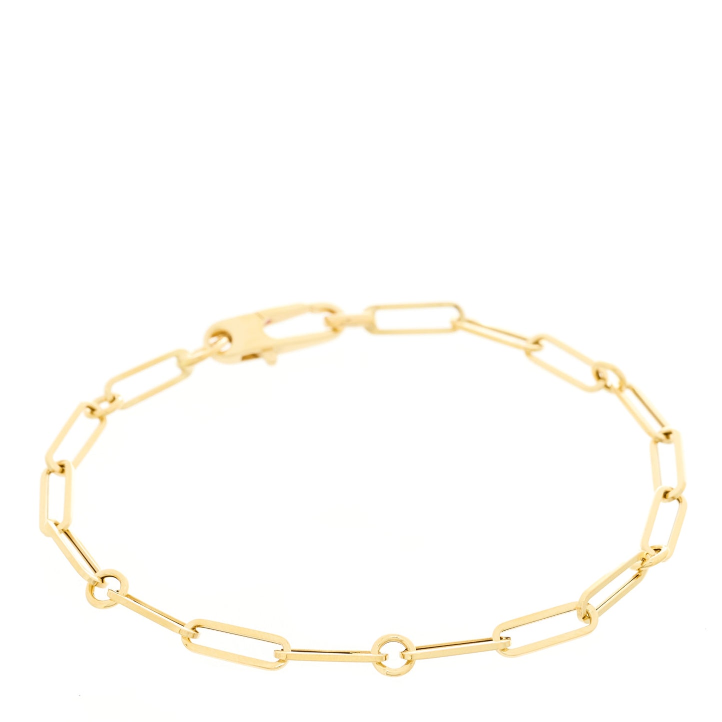18K Yellow Gold Paper Clip Round Link Chain Bracelet