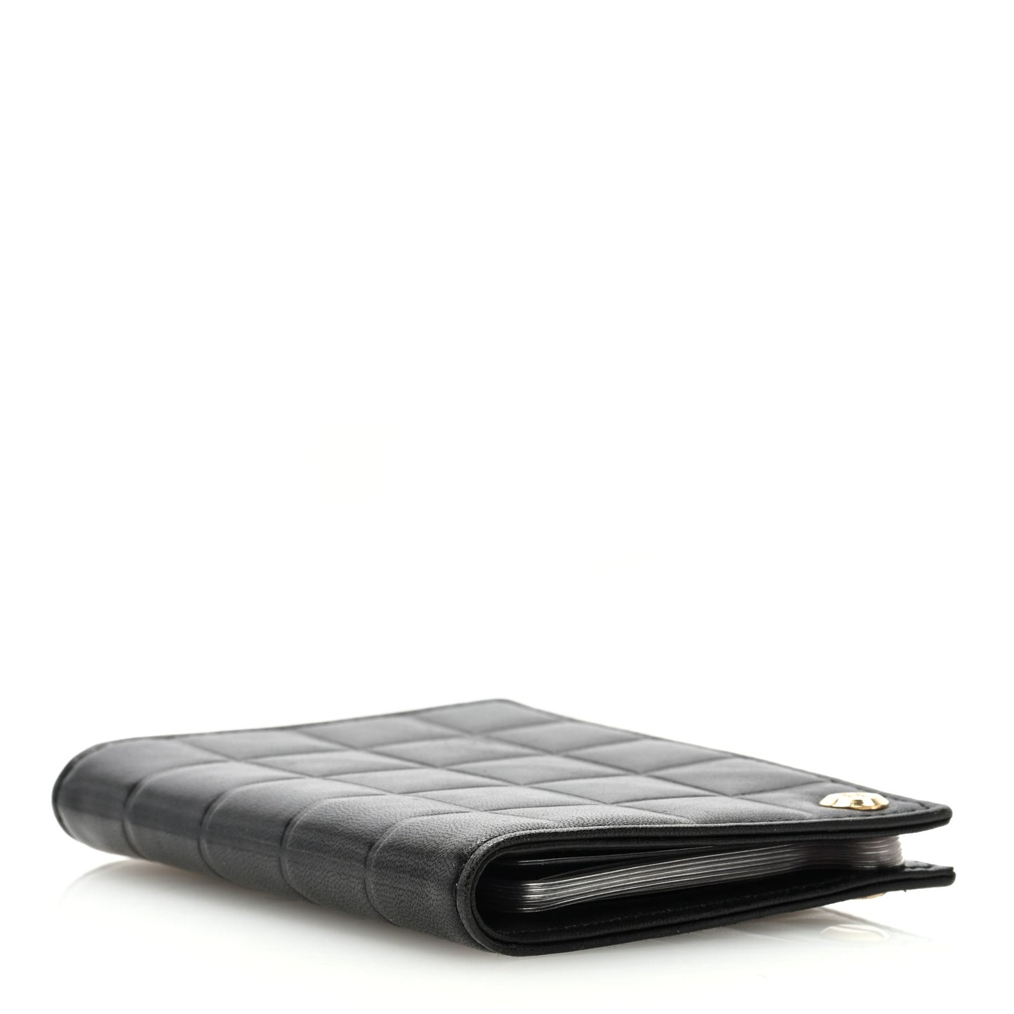 Lambskin Chocolate Bar Quilted Card Holder Wallet Black