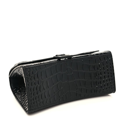 Balenciaga Shiny Calfskin Monochrome Crocodile Embossed Small Hourglass Top Handle Bag Black 4 of 8