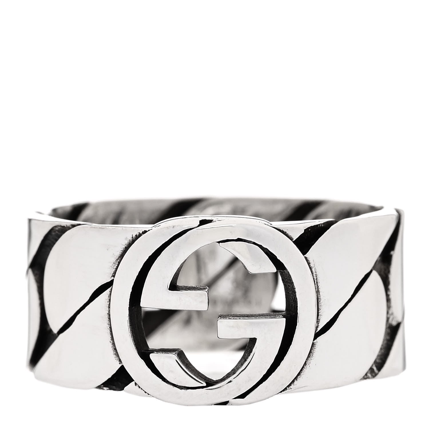Gucci Sterling Silver Interlocking G Chainlink Wide Band Ring 63 10.25 1 of 6