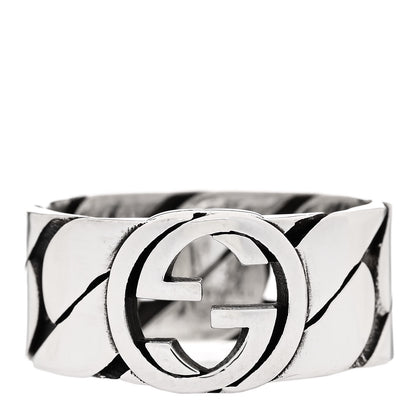 Gucci Sterling Silver Interlocking G Chainlink Wide Band Ring 63 10.25 1 of 6
