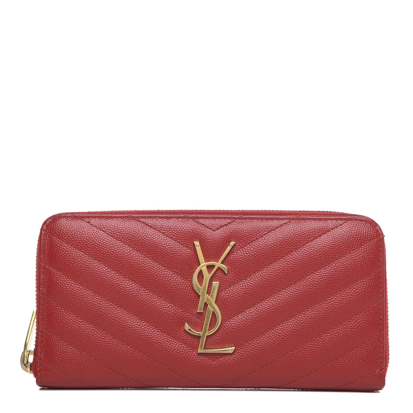 Grain De Poudre Matelasse Chevron Monogram Zip Around Wallet Red