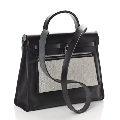 Hermes Toile H Berline Vache Hunter Herbag Zip PM 31 Black Ecru 2 of 7