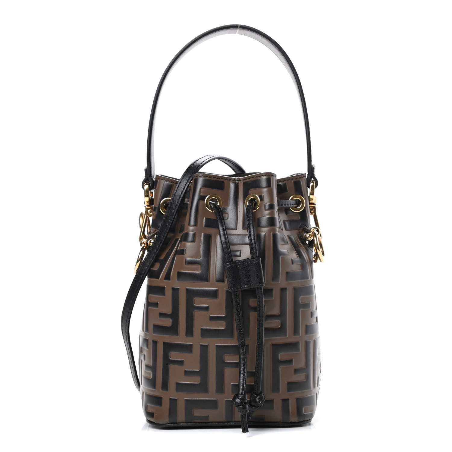 Fendi Vitello Liberty F is Fendi Bi-Color FF 1974 Embossed Mini Mon Tresor Bucket Bag Maya Black 1 of 10