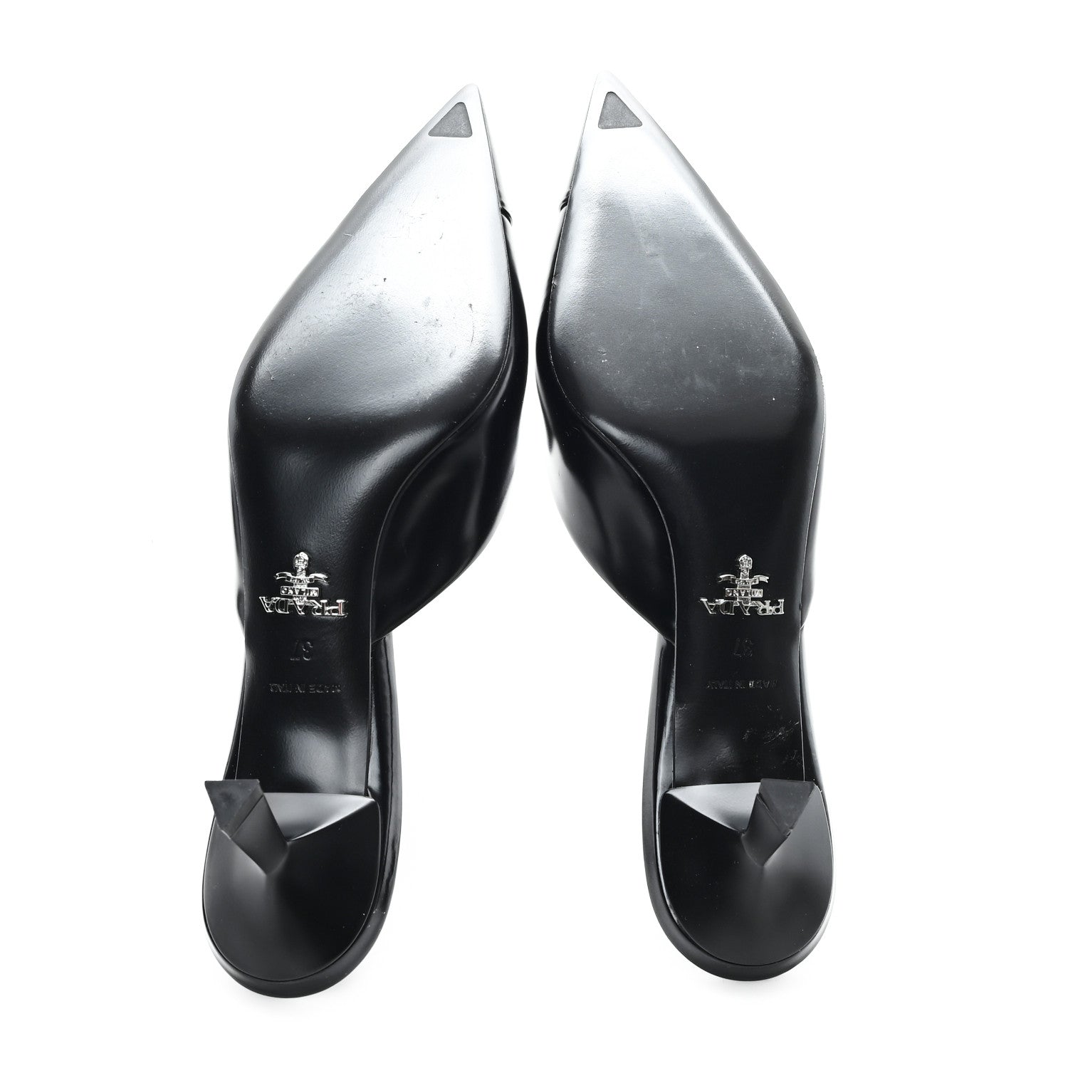 Prada Spazzolato Logo Pointed Toe 55mm Mules 37 Black 6 of 8