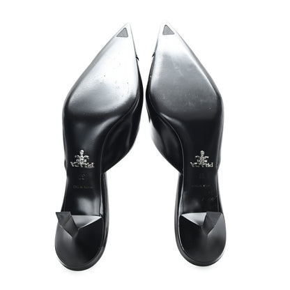 Prada Spazzolato Logo Pointed Toe 55mm Mules 37 Black 6 of 8