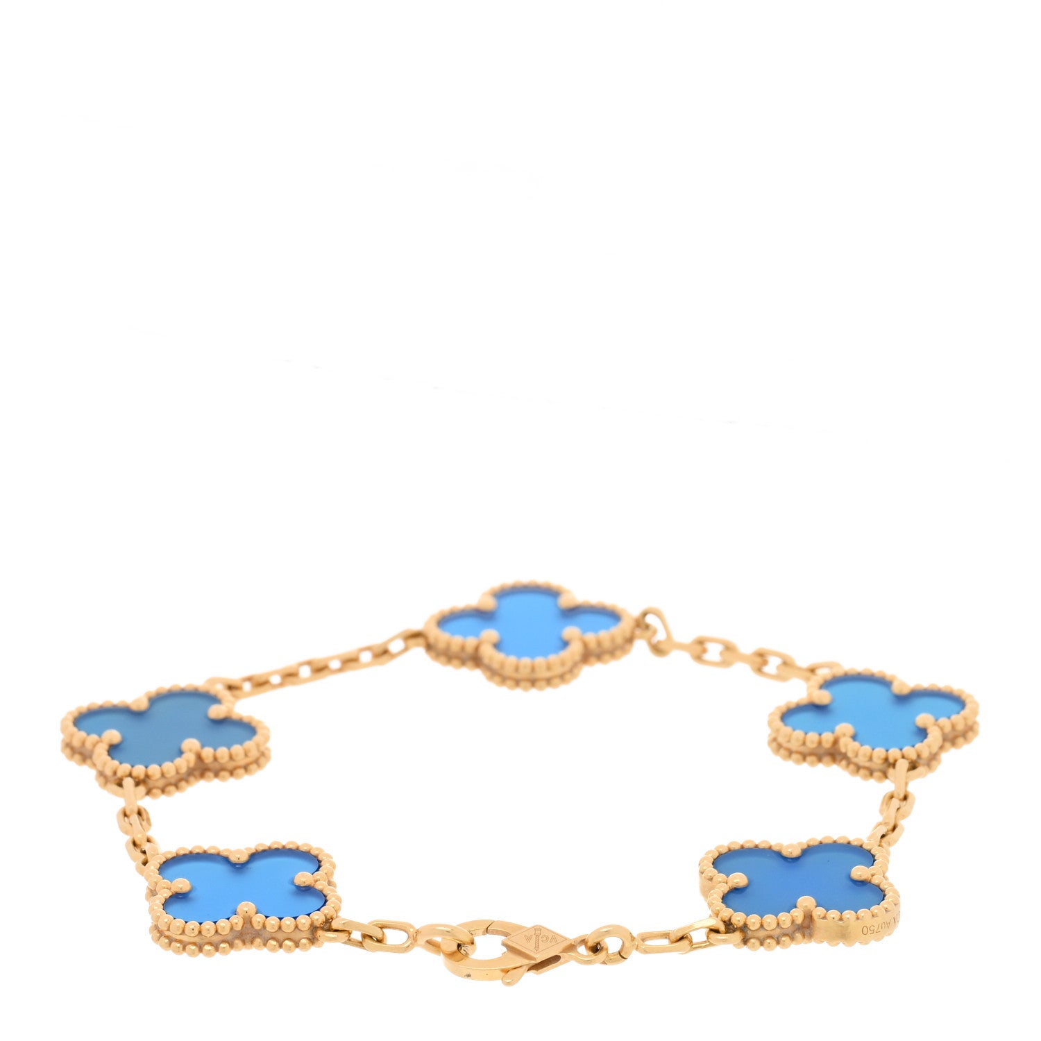 Van Cleef & Arpels 18K Yellow Gold Blue Agate 5 Motifs Vintage Alhambra Bracelet 2 of 4